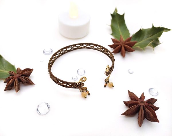 Bracelet Wire wrapping - Bijoux de Créateur, Artisanat - Bracelet tressé « Rêve celtique » avec perles quartz et grenat Hessonite