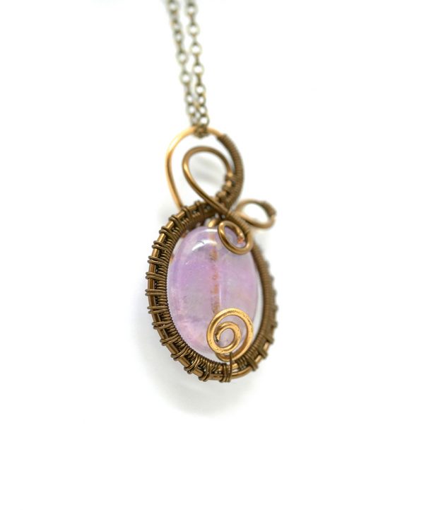 Collier Wire wrapping - Bijoux de Créateur, Artisanat - pendentif tressé « Joyau Lavandin » avec perles d'améthyste