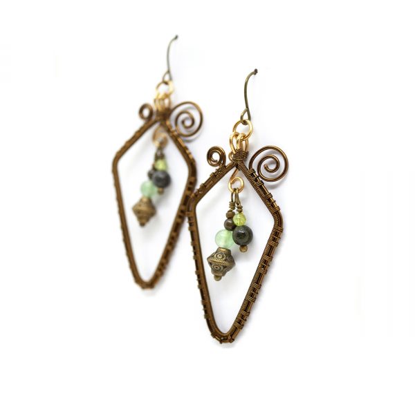 Boucles d'oreilles Wire wrapping unique - Bijoux de Créateur, Artisanat français - Boucles "cycles des embruns" en perles de pierres fines