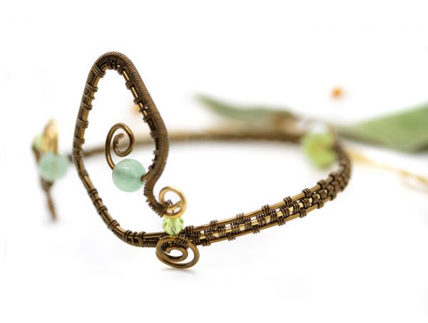 Bracelet Wire wrapping - Bijoux de Créateur, Artisanat - Bracelet « Promenade dans la Prairie » avec perles aventurine verte et péridot