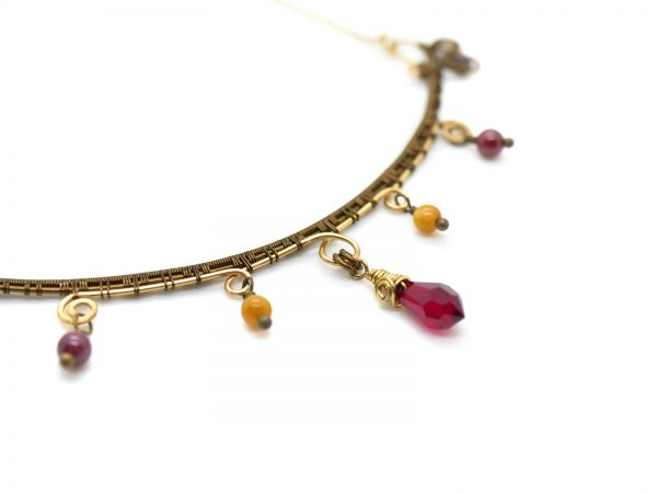 Collier Wire wrapping unique - Bijoux de Créateur, Artisanat - Pendentif artisanal "cristalline rouge" avec perles de grenat