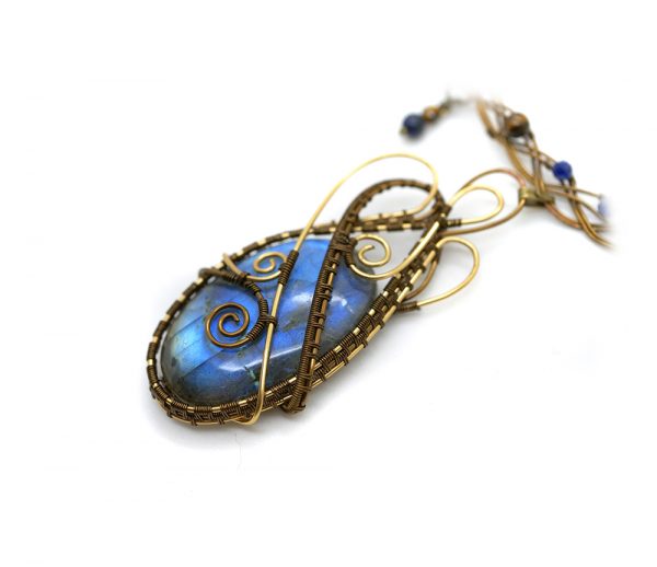 Collier d'exception Wire wrapping unique - Bijoux de Créateur, Artisanat - Collier " Songe Gaelique" en Labradorite bleue