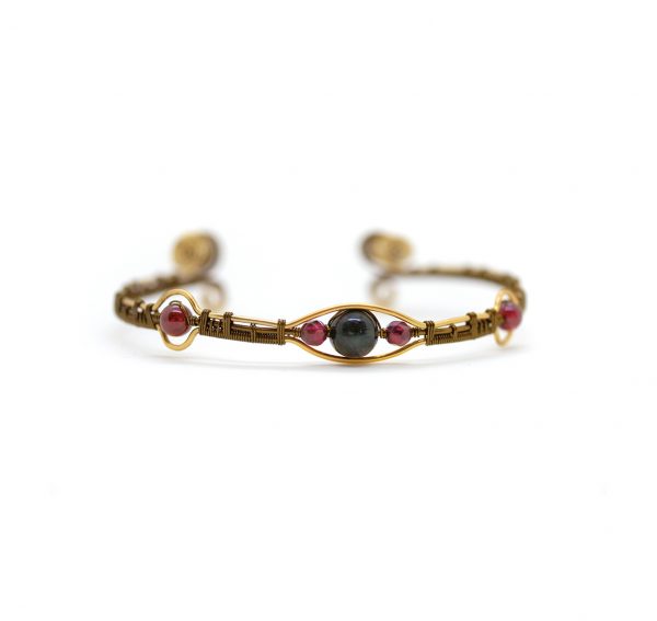 Bracelet Wire wrapping - Bijoux de Créateur, Artisanat français - Bracelet « Secret du Brasier » avec perles grenat rouge