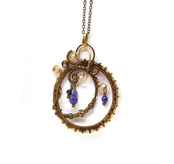 Collier Wire wrapping unique - Bijoux de Créateur, Artisanat - Pendentif artisanal "Coeur de Velana" décoré de jolies perles en pierres fines