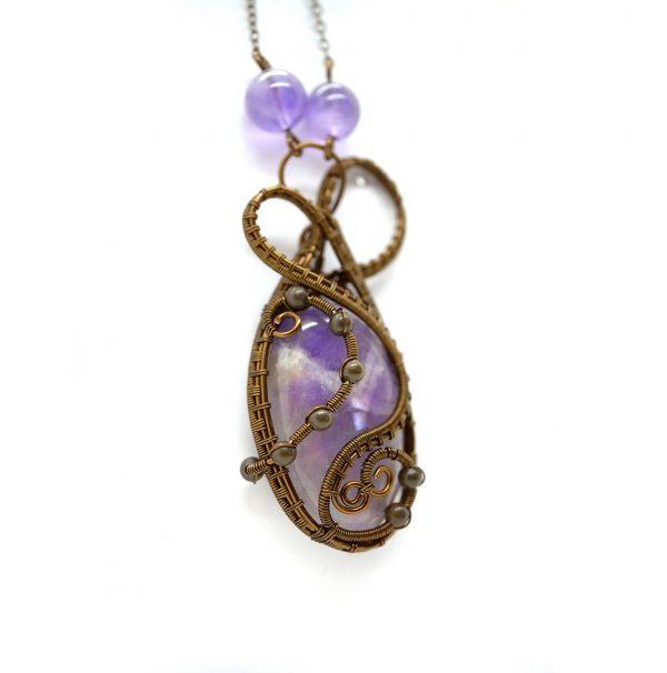 Collier Wire wrapping unique - Bijoux de Créateur, Artisanat - Pendentif artisanal "Coeur de Viarrey" en amethyste