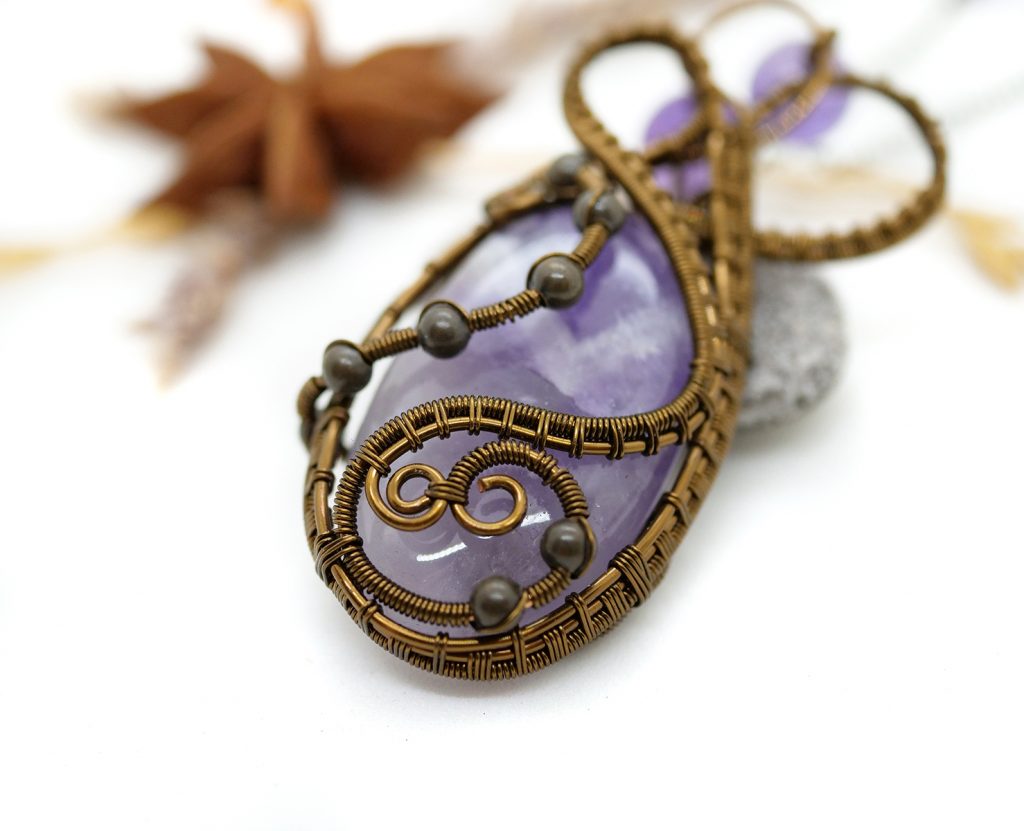 Collier Wire wrapping unique - Bijoux de Créateur, Artisanat - Pendentif artisanal "Coeur de Viarrey" en amethyste