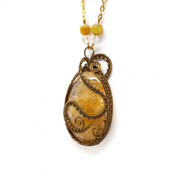 Collier Wire wrapping unique - Bijoux de Créateur, Artisanat - Pendentif artisanal "Offrande au Soleil" autour d'une jolie agate goldy