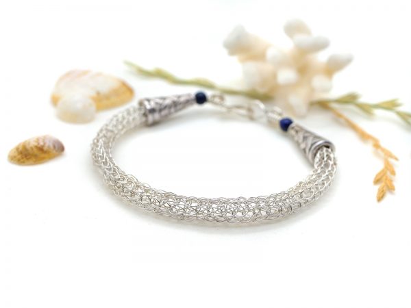 Bracelet Viking knit / maille viking / trichinopoly - Bijoux de Créateur, Artisanat - Bracelet tressé « Esprit viking - Borghild » avec perle de lapis lazuli