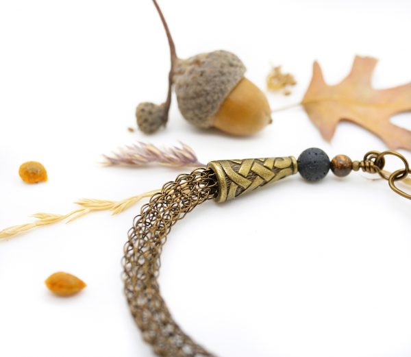 Bracelet Viking knit / maille viking - Bijoux de Créateur, Artisanat - Bracelet « Esprit viking - Asgeir » avec perles bronzite et pierre de lave