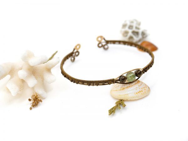 Bracelet Wire wrapping - Bijoux de Créateur, Artisanat français - Bracelet « Secret des Embruns » avec perles bronzite et quartz rutilé