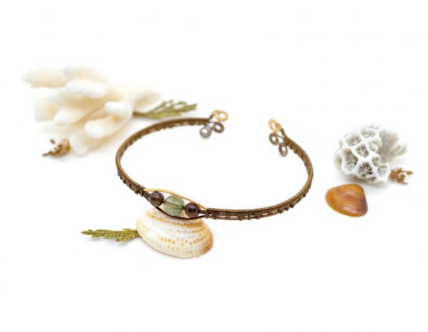 Bracelet Wire wrapping - Bijoux de Créateur, Artisanat français - Bracelet « Secret des Embruns » avec perles bronzite et quartz rutilé