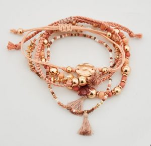 Bijouterie fantaisie : Lot de 5 bracelets - MOA | Polyester, coton, verre, métal doré