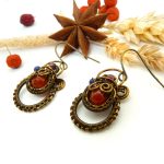 Boucles d'oreilles Wire wrapping unique - Bijoux de Créateur, Artisanat français - Boucles "Le Temps de la Cueillette" aux couleurs de l'automne, décorées de pierres gemmes - Made in France