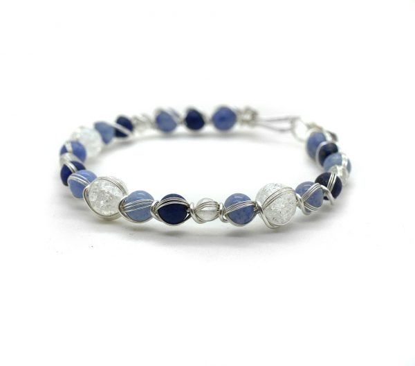 Bracelet Wire wrapping - Bijoux de Créateur, Artisanat - Bracelet de perles « Mythe - Le Glacier enneigé » en pierres gemmes