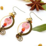 Boucles d'oreilles Wire wrapping unique - Bijoux de Créateur, Artisanat français - Boucles "Boutons de roses" décorées de pierres semi précieuses - Made in France