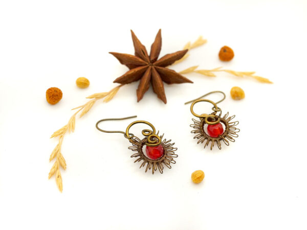 Boucles d'oreilles "Soleil d'Automne" - Bijou en Wire wrapping - Artisanat made in France - MYSTYOS : artisan d'art