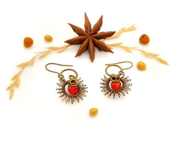 Boucles d'oreilles "Soleil d'Automne" - Bijou en Wire wrapping - Artisanat made in France - MYSTYOS : artisan d'art