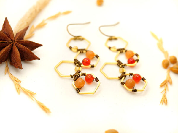 Boucles d'oreilles "The Hive" - Collection "Petits Protecteurs de nos Jardins" - Bijoux en Wire wrapping et pierres gemmes - artisanat made in France - MYSTYOS : Artisan d'art