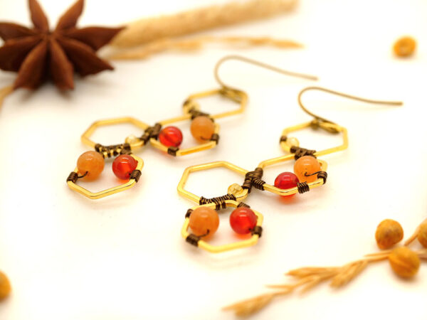 Boucles d'oreilles "The Hive" - Collection "Petits Protecteurs de nos Jardins" - Bijoux en Wire wrapping et pierres gemmes - artisanat made in France - MYSTYOS : Artisan d'art