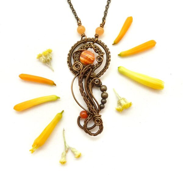 Collier wire wrapping "Atoum" - Collection Égypte : "Sous le regard des Dieux" - Bijoux en Wire wrapping et pierres gemmes - artisanat made in France - MYSTYOS : Artisan d'art